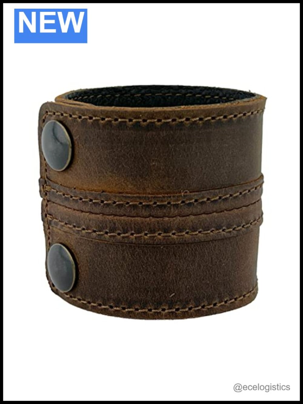 Full Grain Leather Cuff Bracelet Wide Wristband Unisex Adjustable Snap